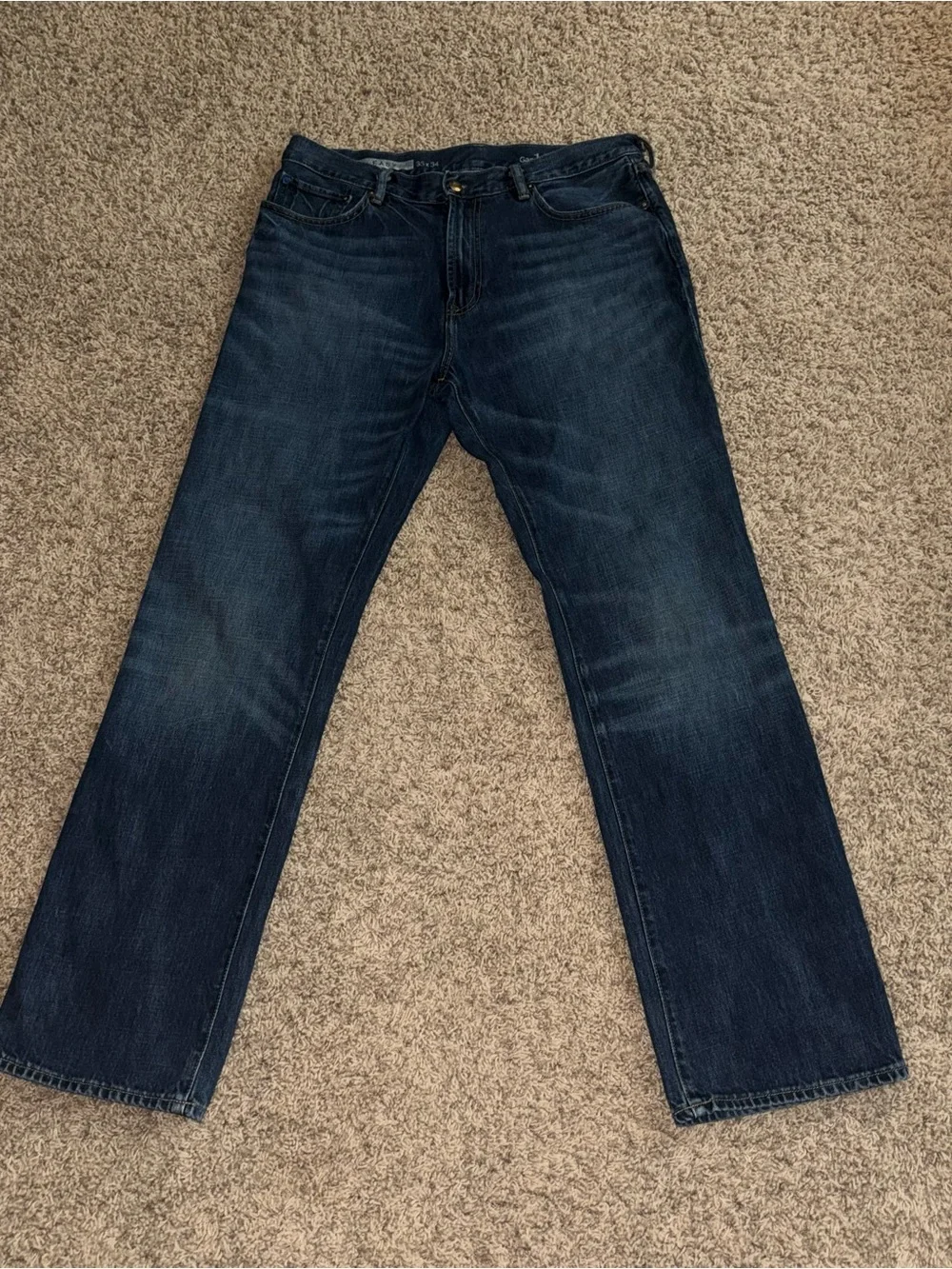 Men's Straight-Leg Dark Blue Denim Jeans 35x34